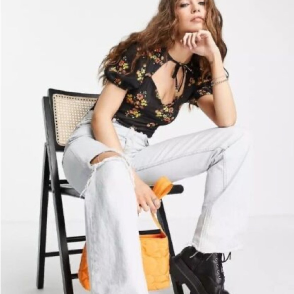 NWT Topshop Floral Puff Sleeve Bodysuit Size 4-6